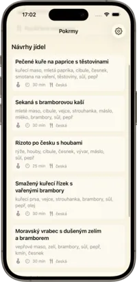 Návrhy jídel v aplikaci Co Vařit